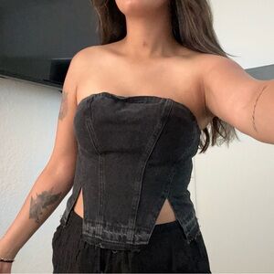 Topshop Dark Denim Strapless Top